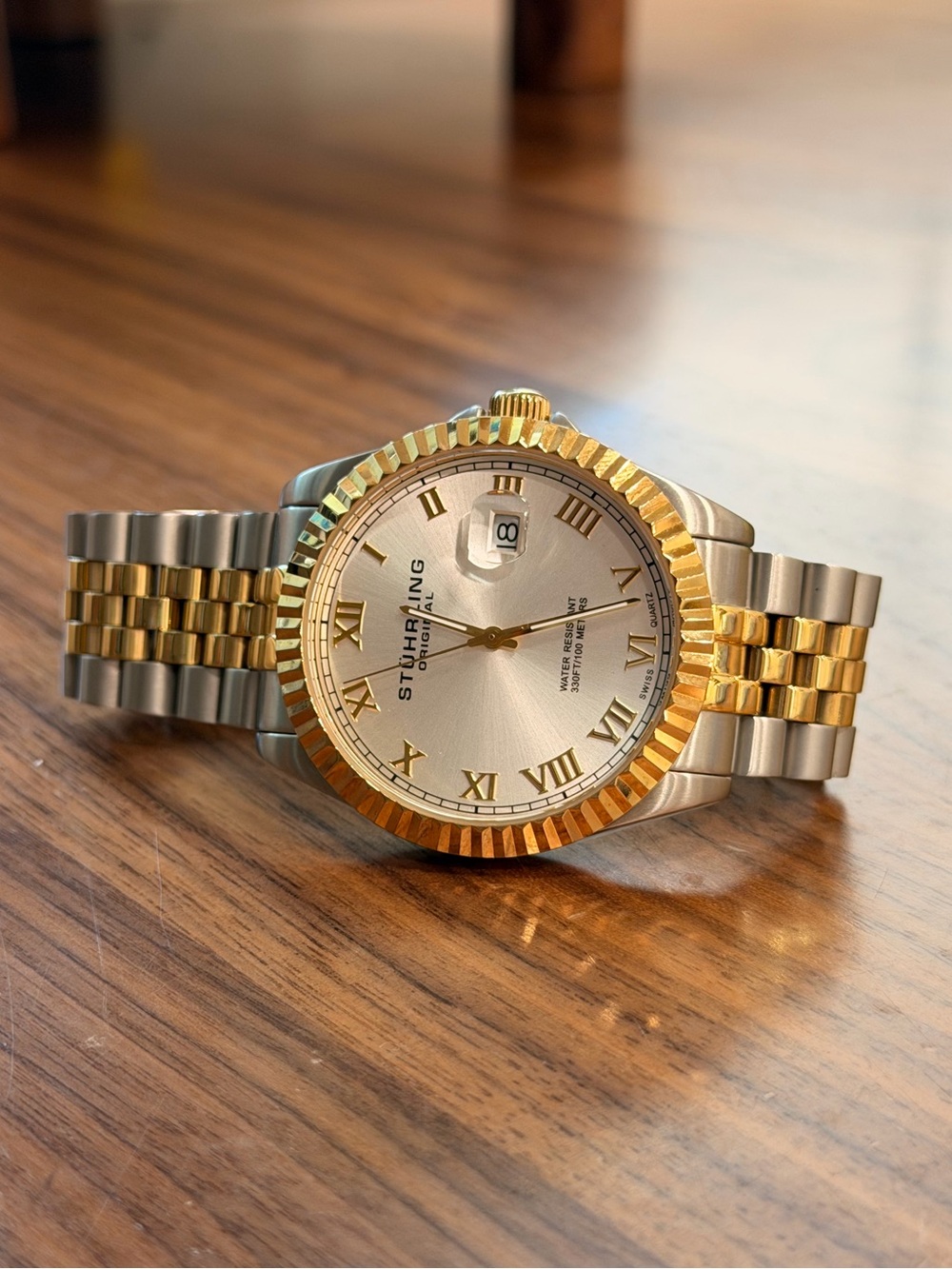 Stuhrling Original Silver Stainless Steel Men’s Watch two-tone Gold Crown